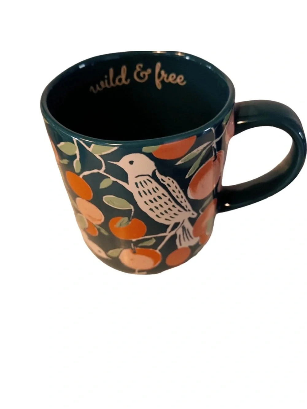 Opalhouse Teal Bird and Orange Fruit Ceramic Mug New Condition